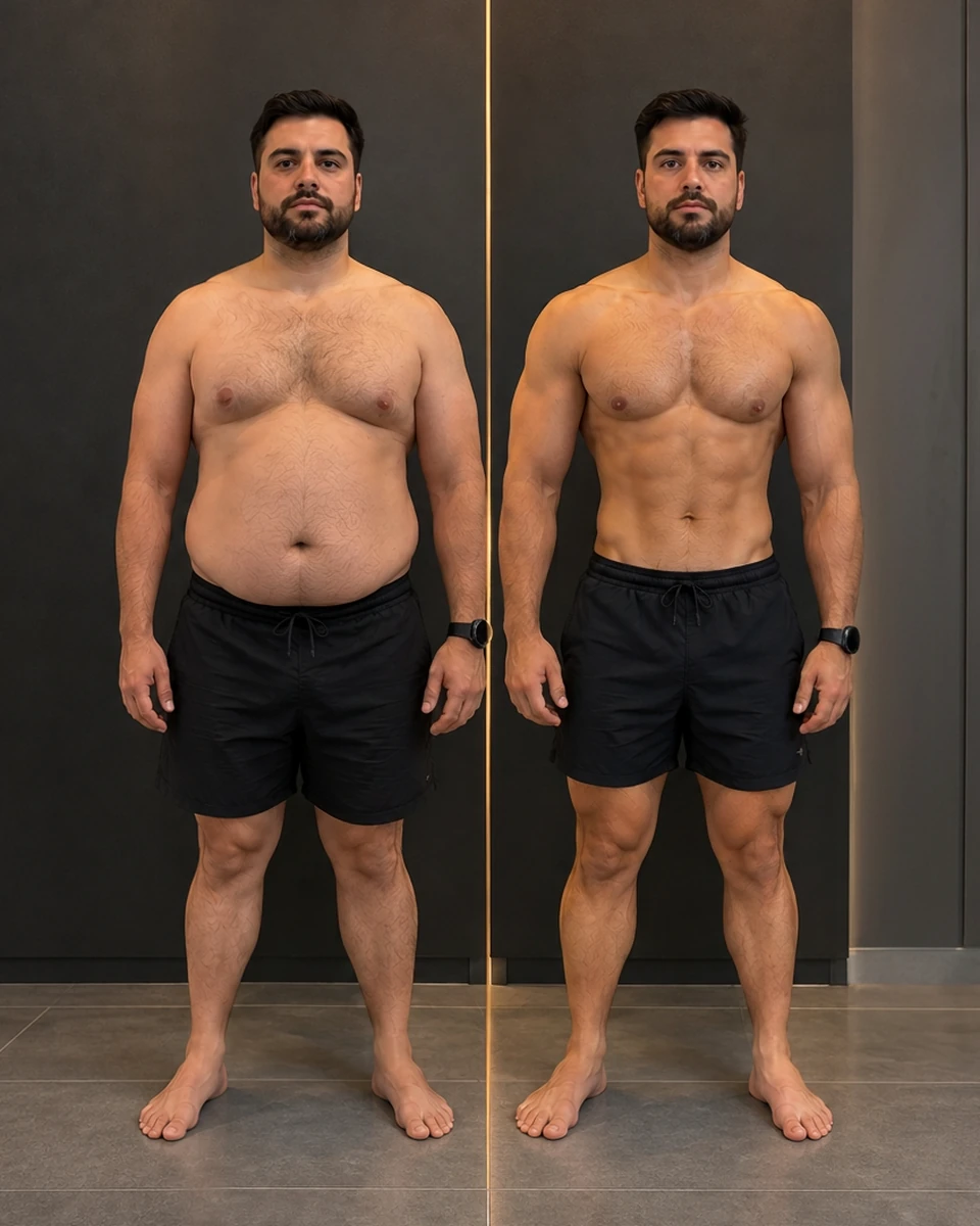 Antes e depois de emagrecimento com acompanhamento médico